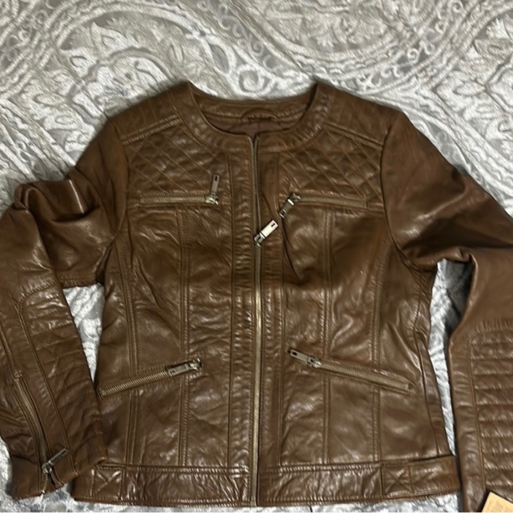 New Wilson Leather Brown Leather Jacket Medium Moto - Picture 6 of 15